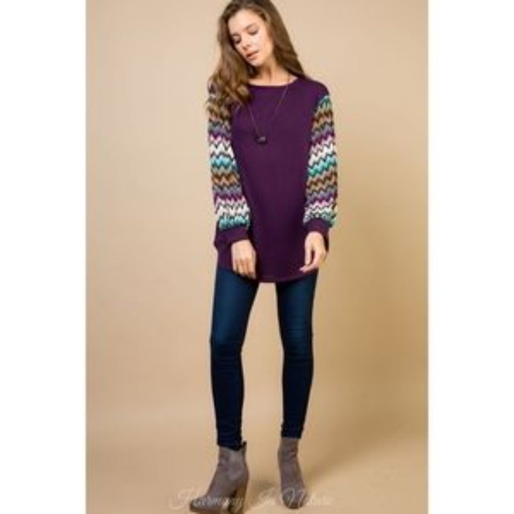 Hacci Chevron Balloon Sleeve Tunic - Small - Picture 3 of 4